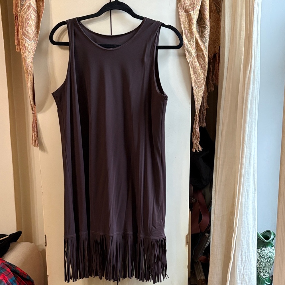 Karla Colletto Brown Sleeveless Fringe Dress.